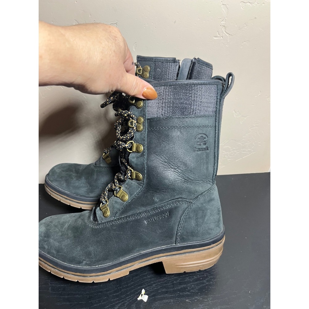 Kamik Waterproof Winter Snow Boots Womens Size 6 Black Lace Up Side Zip - Picture 8 of 9
